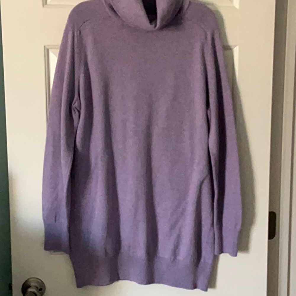 Women’s Lands' End Purple Turtleneck Tunic Sweater with Relaxed Fit, Size Large